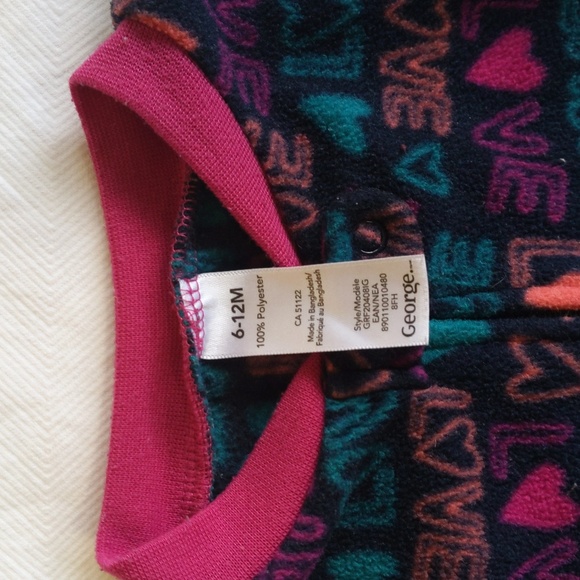 george love fleece zipper footie sleeper pajamas 6-12 months baby girl - Picture 2 of 6